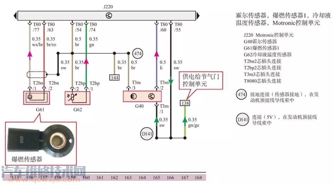 霍爾傳感器/ 爆燃傳感器/ 冷卻液溫度傳感器電路的識讀