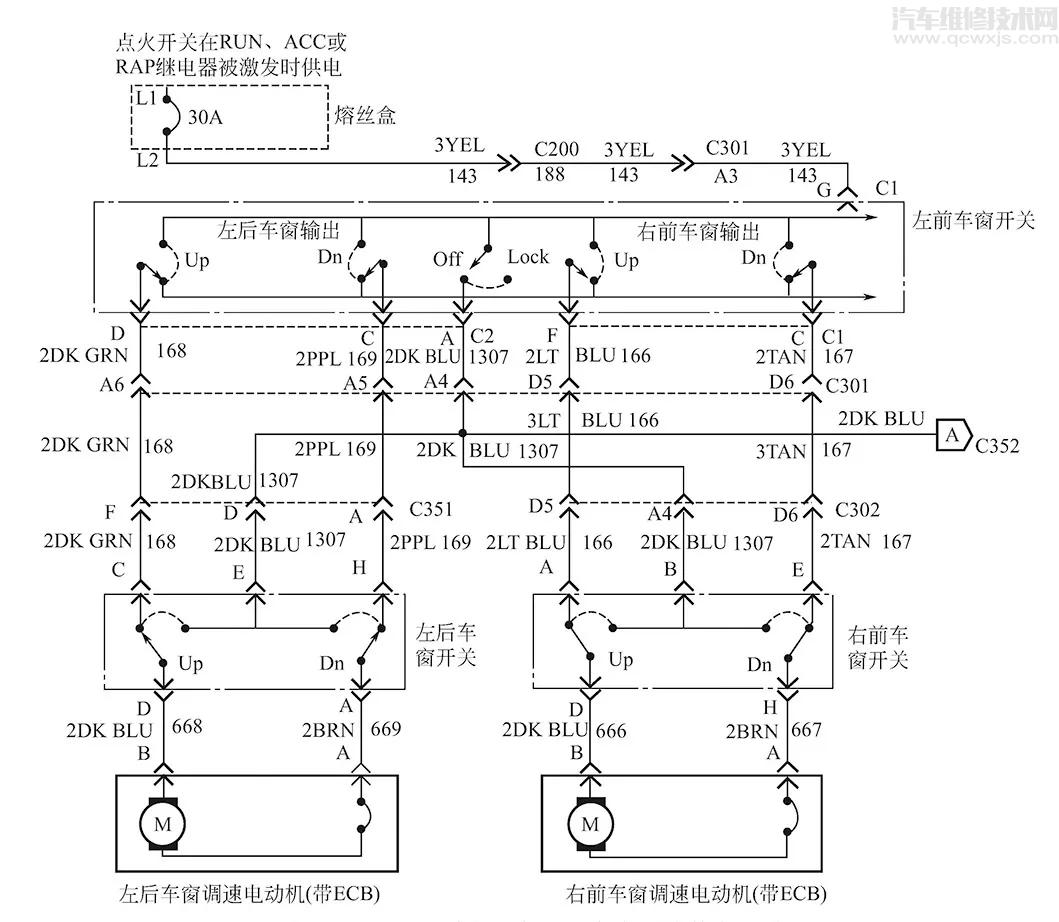 上海別克轎車電動車窗故障分析與診斷流程