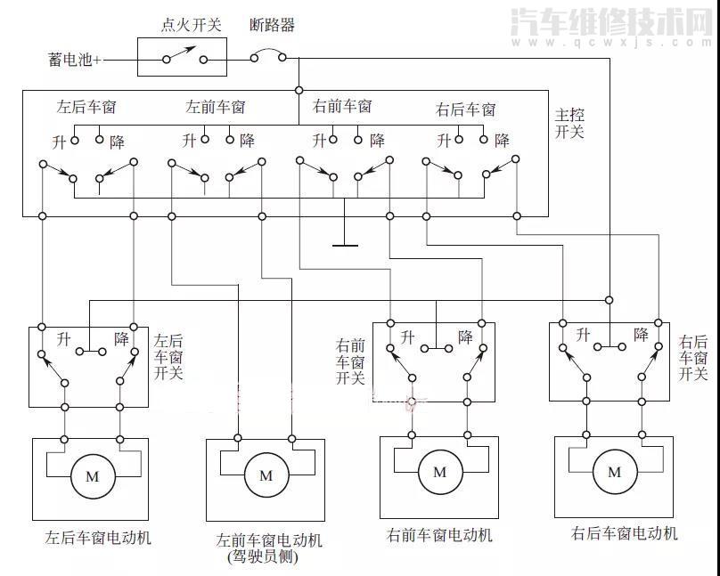 電動車窗電路圖原理圖(圖解)